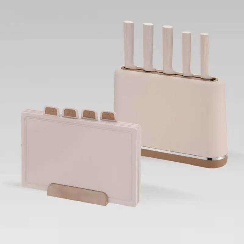 Maestro MR-1412-BEIGE Knife set with block + Cutting board set Beige
