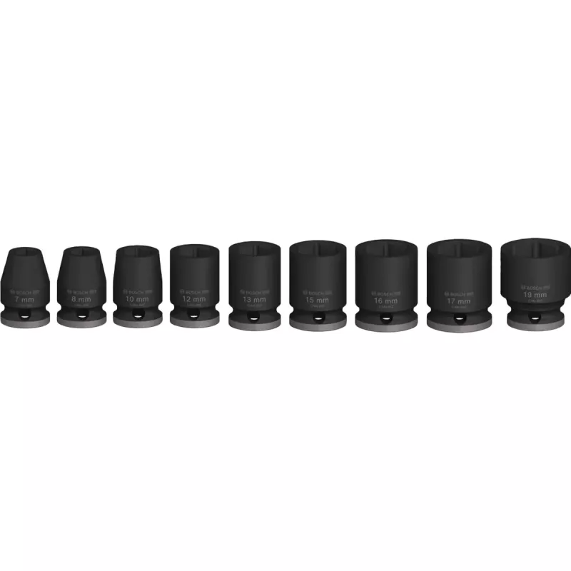 Impact socket set Bosch 3/8 inch, 9-piece, black, standard