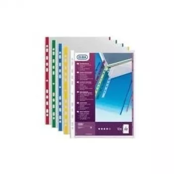 ELBA Punched Pocket, A4 with Coloured Edge, PP, 0.09mm, Crystal Clear, Open Top, Euro Punching, 230 x 310mm (M971889)