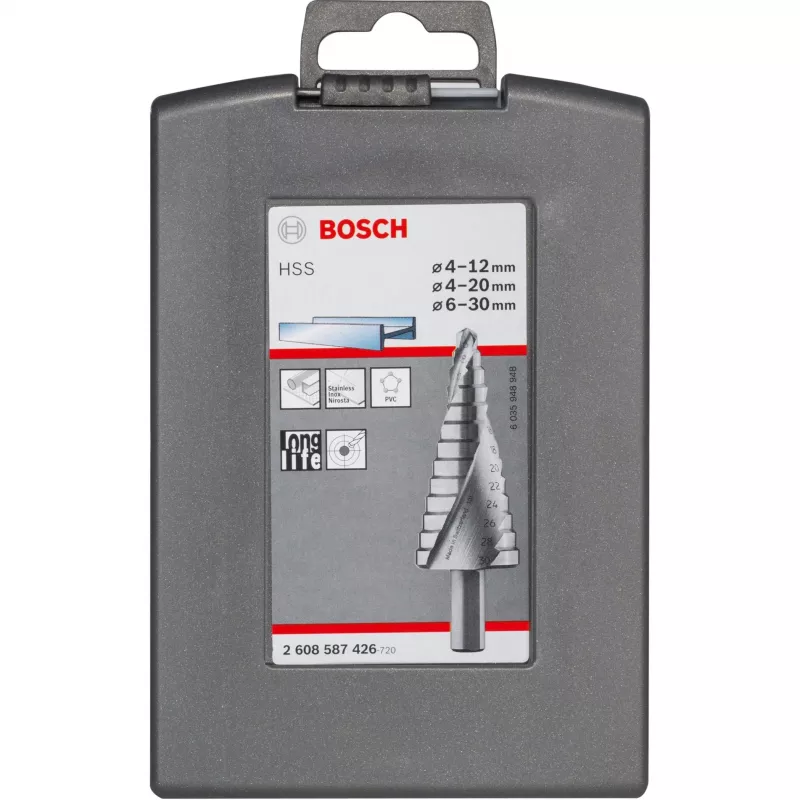 Step Drill Bit Bosch HSS 3-Flat Shank Set for Aluminium Plastic