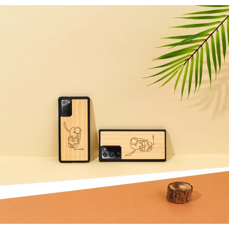 Protective phone case man and wood for Samsung Galaxy Note 20 with cat and fish print