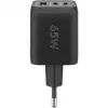USB-C Fast Charger Nano, PD, GaN, 65 Watt, USB-C Braided Cable (black, 1x USB-A, 2x USB-C PD, Quick Charge 3.0, 1 Meter Cable)