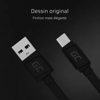 USB A to USB C cable Green Cell KABGC03 — 0.25 m, Black, 480 Mbit/s