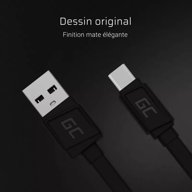 USB A to USB C cable Green Cell KABGC03 — 0.25 m, Black, 480 Mbit/s