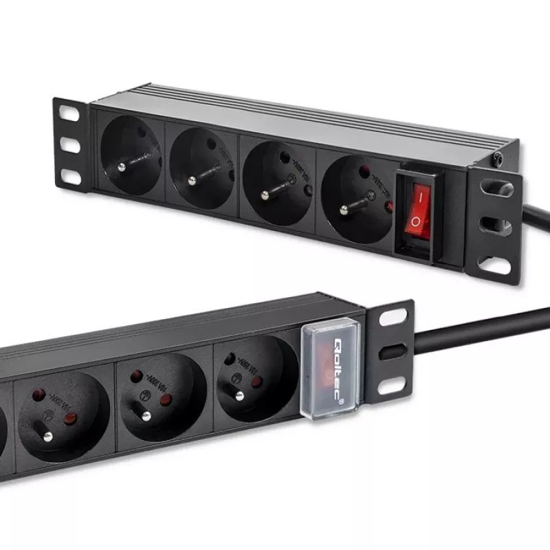 Qoltec Aluminum PDU for 10'' RACK | 1U | 16A | 4xFRENCH | 1.8m