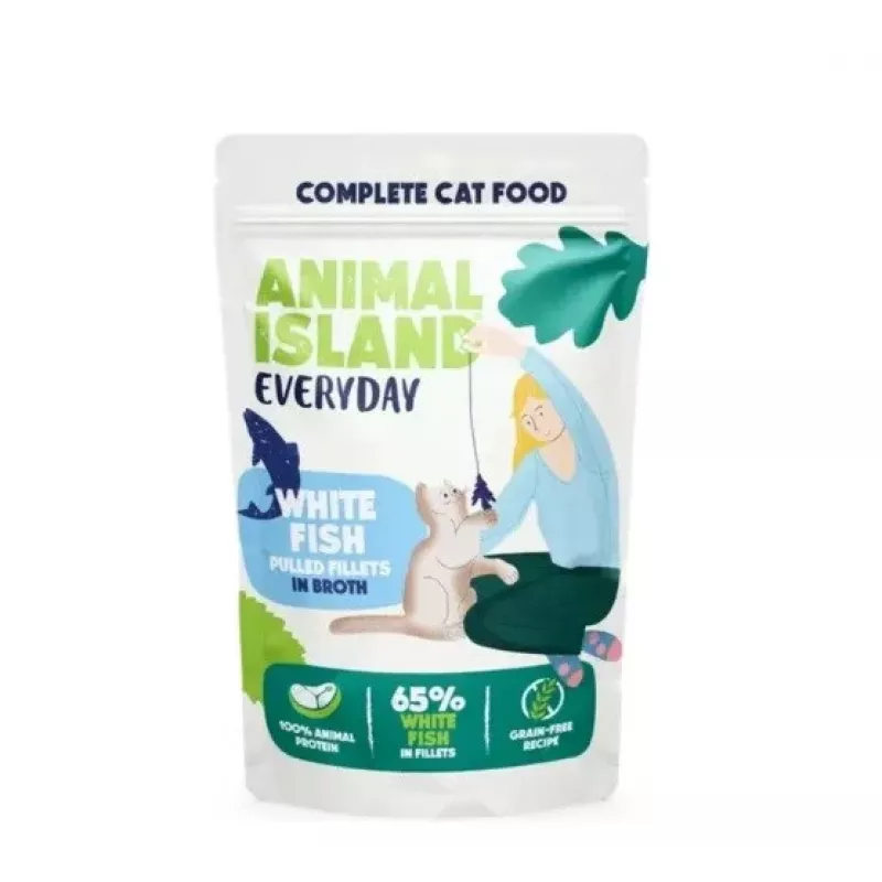 ANIMAL ISLAND white fish in broth cat food mono-pack 40x85g