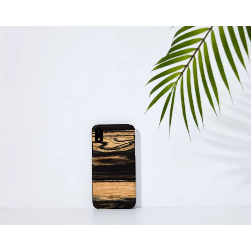 Phone case man and wood for iPhone XR — white ebony black wooden back, protective shell