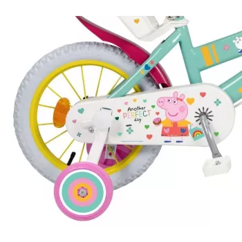 Children's bicycle Toimsa Peppa Pig 14-inch wheel, green, for ages ~3–5, front and rear caliper brakes, inflatable wheels