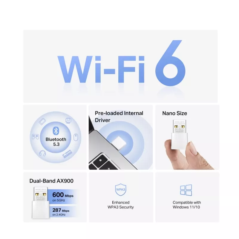 WiFi USB Adapter MERCUSYS MA60XNB AX900 with Bluetooth 5.0