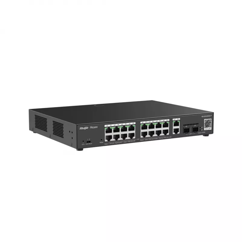 Managed L2 Gigabit PoE Switch Ruijie RG-ES220GS-P — 18× Gigabit (10/100/1000), IEEE 802.3af/at, 40 Gbit/s, Black