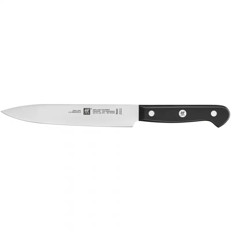 Knife and cutlery block set ZWILLING Gourmet 7 pcs — stainless steel blades, plastic handles, includes chef, carving, bread, paring, universal knives, kitchen shears