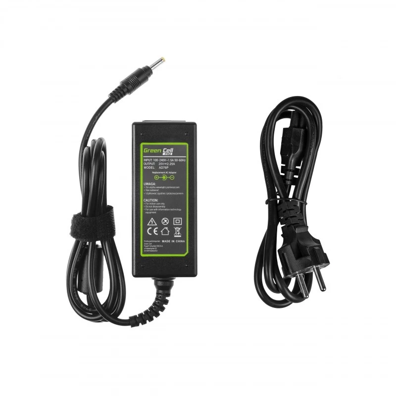 Power adapter Green Cell AD76P 45W for Lenovo laptops, 20V 2.25A, AC-to-DC, 100–240V input, black