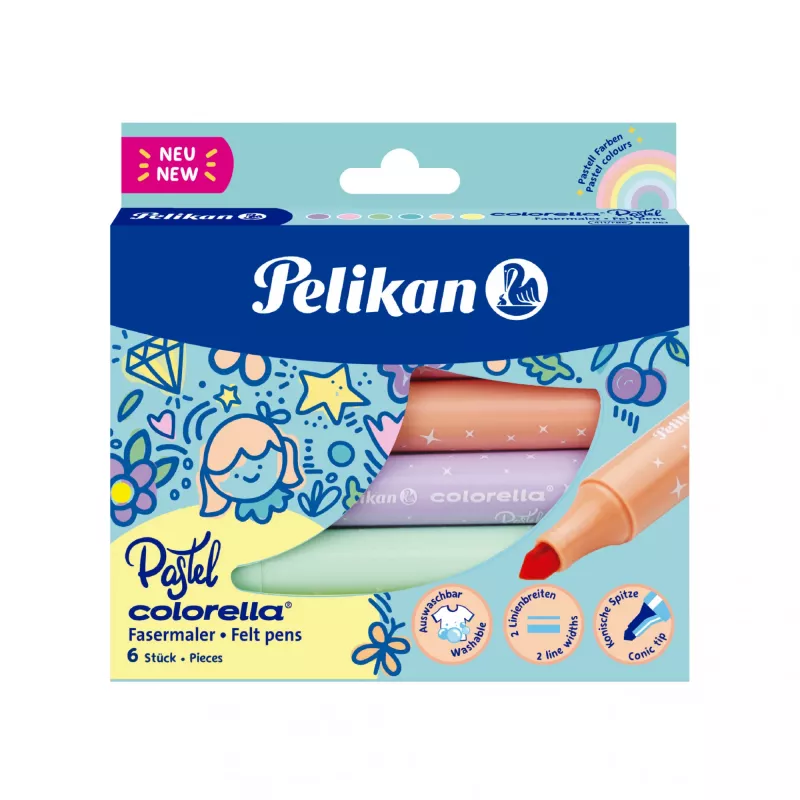 Pelikan Colorella pastel, 6 Colours, Multicolour, pastel, Round Tip, 1 mm, 3 mm, Multicolour