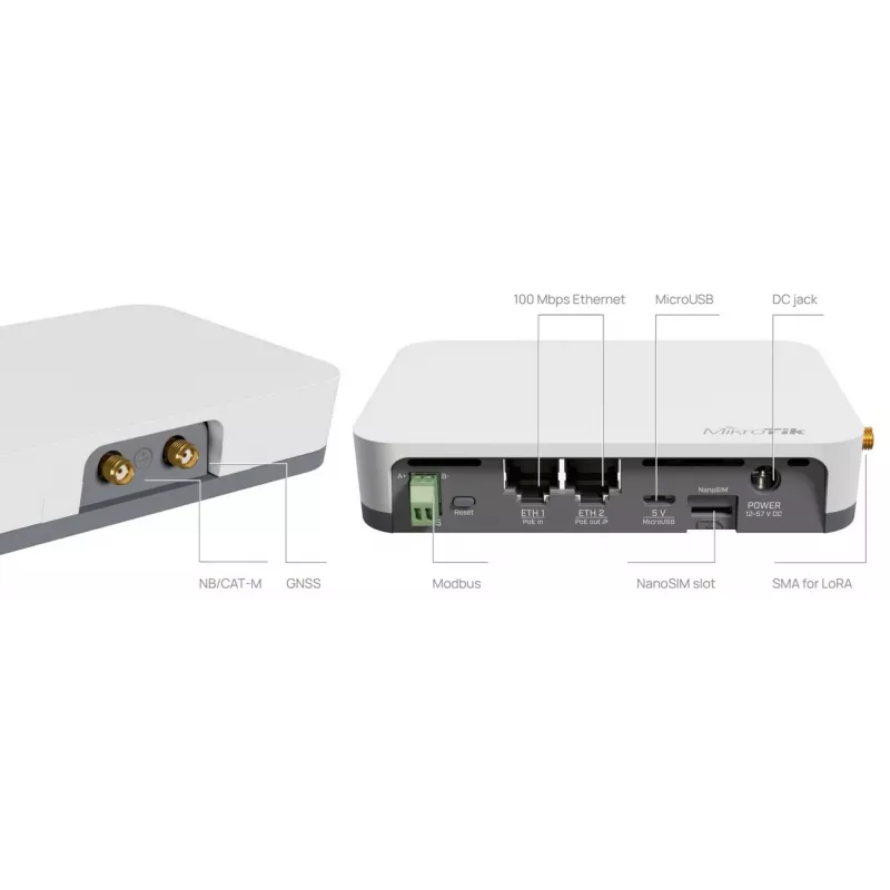 Gateway/controller MikroTik KNOT LR8G — Single-band 2.4 GHz, 100 Mbit/s Ethernet, QCA9531 650 MHz, RS-485, NanoSIM