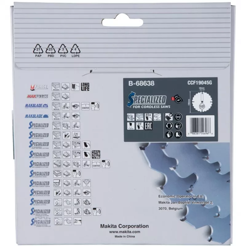 Makita Efficut - Circular Saw Blade - for Wood, Metal - 190 mm - 45 Teeth (B-68638)