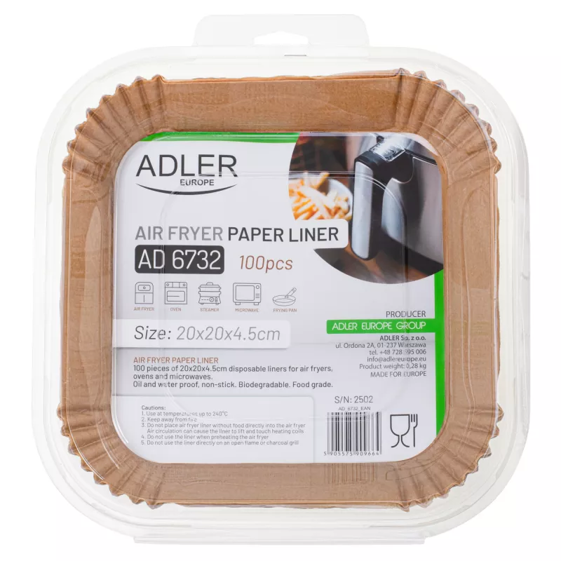 Paper liners Adler AD 6732, 20 cm, 100 pcs — disposable baking and grilling liners