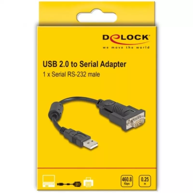 DeLOCK Adapter USB 2.0 Type-A to Serial RS-232 D-Sub 9 pin male 0.25 m