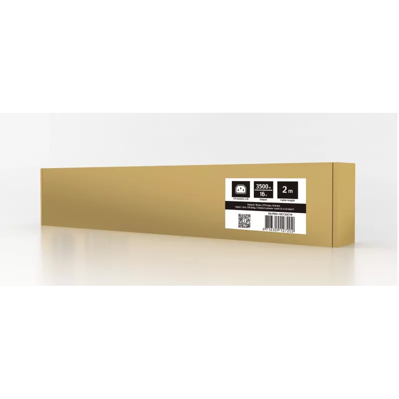 Power distribution unit GEMBIRD EG-PDU-10C132C19 — 10x C13 sockets, 1U rack, 16A C19 input, 2 m cable, 3500 W