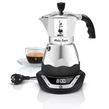 Electric moka pot BIALETTI 3 cups Moka Timer, programmable LED display, aluminium housing, jug reservoir