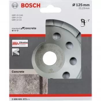 Diamond cup wheel Bosch 2608601573 125 mm diameter, 22.23 mm bore for concrete