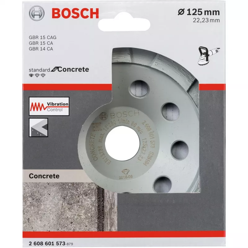 Diamond cup wheel Bosch 2608601573 125 mm diameter, 22.23 mm bore for concrete