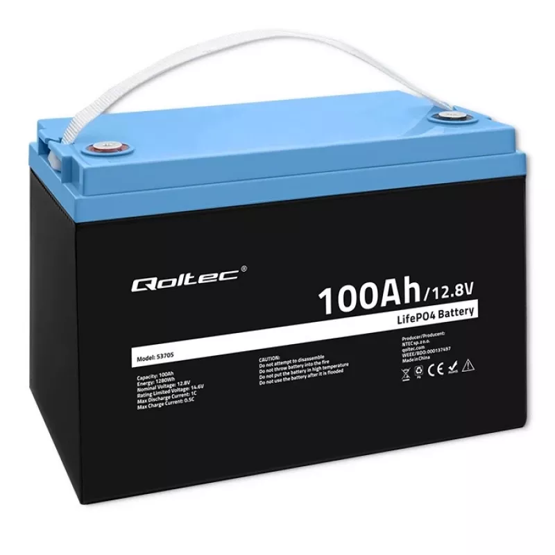 Qoltec 53705 Lithium Iron Phosphate Battery 100 Ah 12.8 V