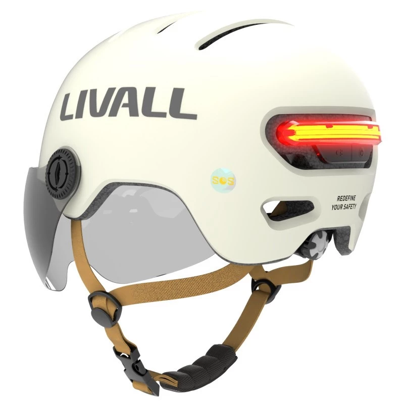 Protective helmet Livall L23 white 54–58 cm with integrated LED and SOS functions