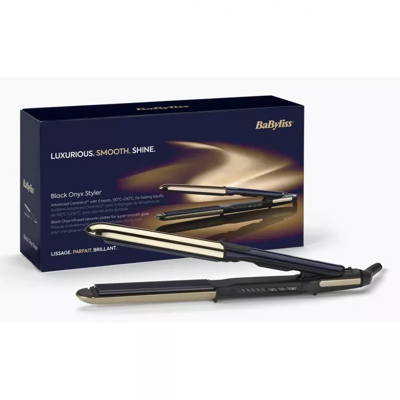 Hair Straightening Iron BABYLISS ST484E — Ceramic Plates, Warm Technology, 230V, 3.3m Cord, Black/Gold