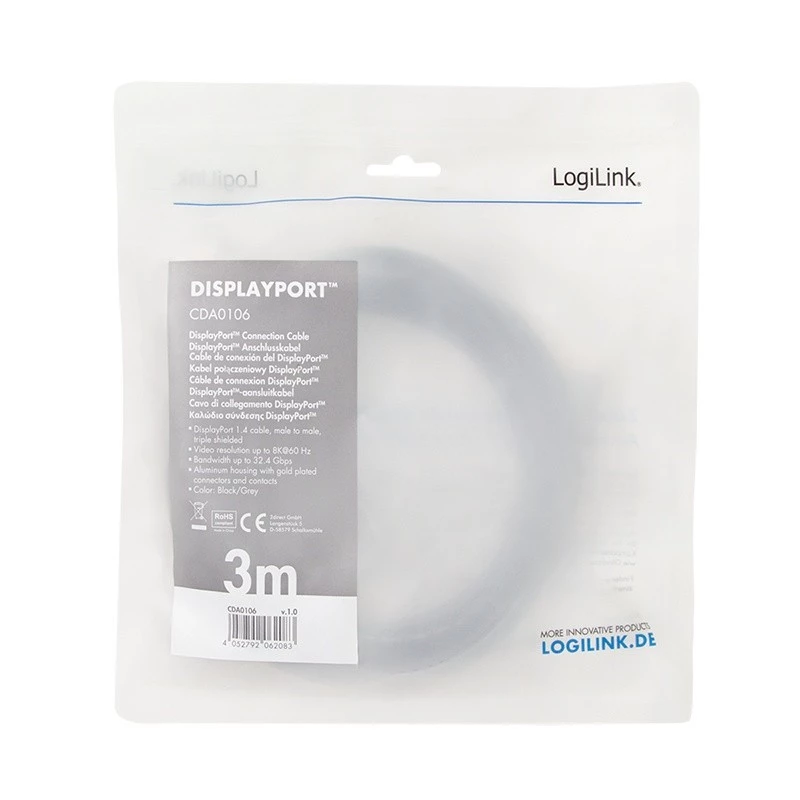 LogiLink CDA0106 DisplayPort Cable Black Grey 3 M