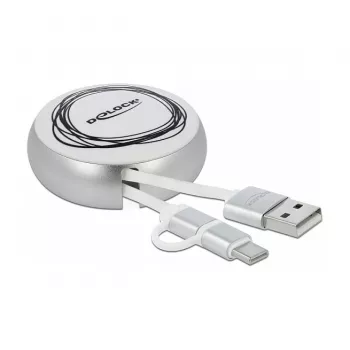 Retractable Cable DeLOCK USB 2.0 2 in 1 Type-A to Micro-B and USB-C™