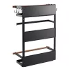 MACLEAN MC-910 Magnetic Kitchen Shelf Organizer with Towel Bar and 5 Hooks, Black, 5 kg Load Capacity