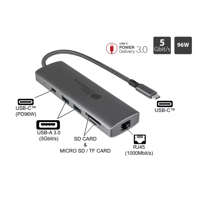 Alcasa HUB-C001A interface hub USB Type-C 5000 Mbit/s Anthracite