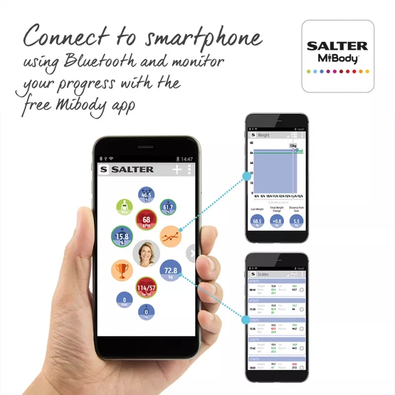 Bathroom Scale Salter 9192 BK3R Curve Bluetooth Smart Analyser