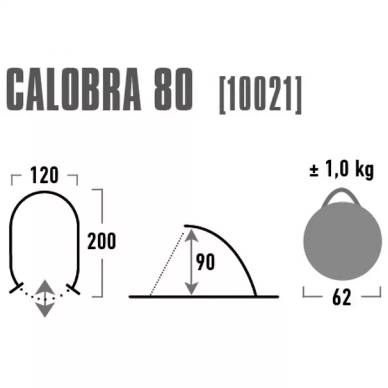 Dome/Igloo tent High Peak Calobra 80 — Grey, 2000×1200×900 mm, polyester groundcloth, fibreglass poles