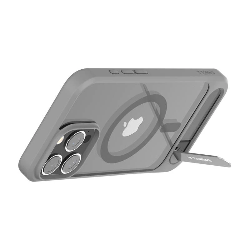 Protective phone case Torras Pstand Series for iPhone 16 Pro Max, gray, slim profile with integrated stand