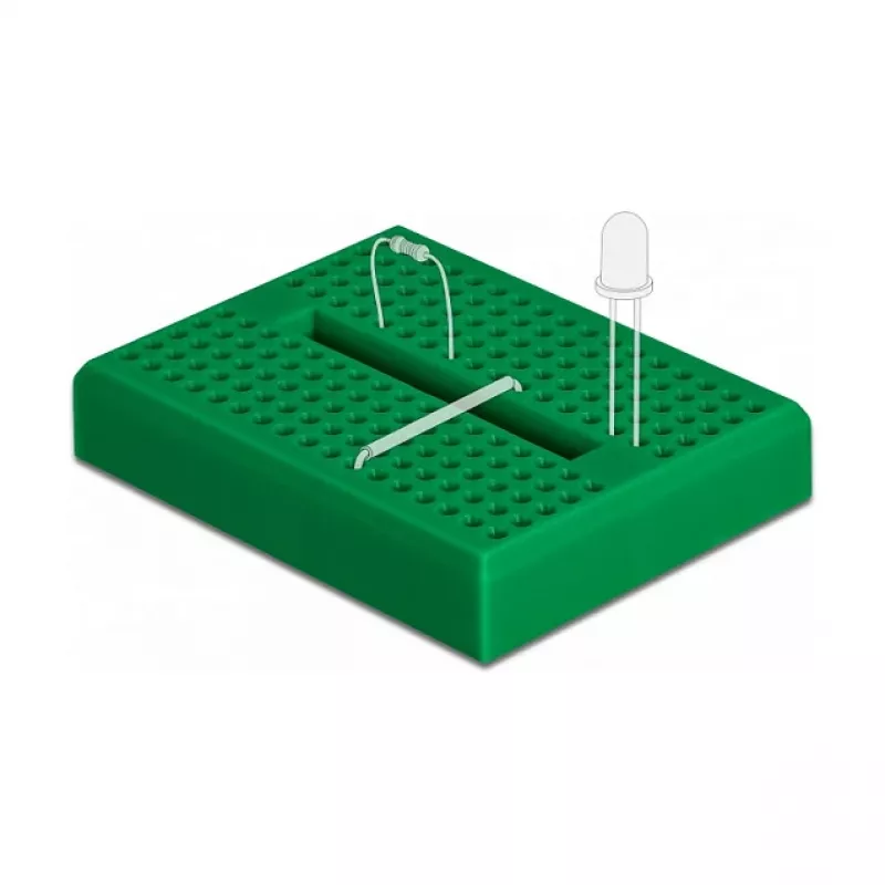 Breadboard DELOCK 18321 — solderless prototyping board, plastic, 36×46×10 mm, green