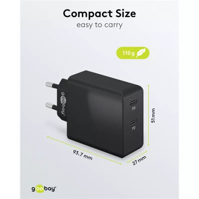 Indoor Charger Goobay 61757 Fast Charging USB Type-C 2 Ports Black