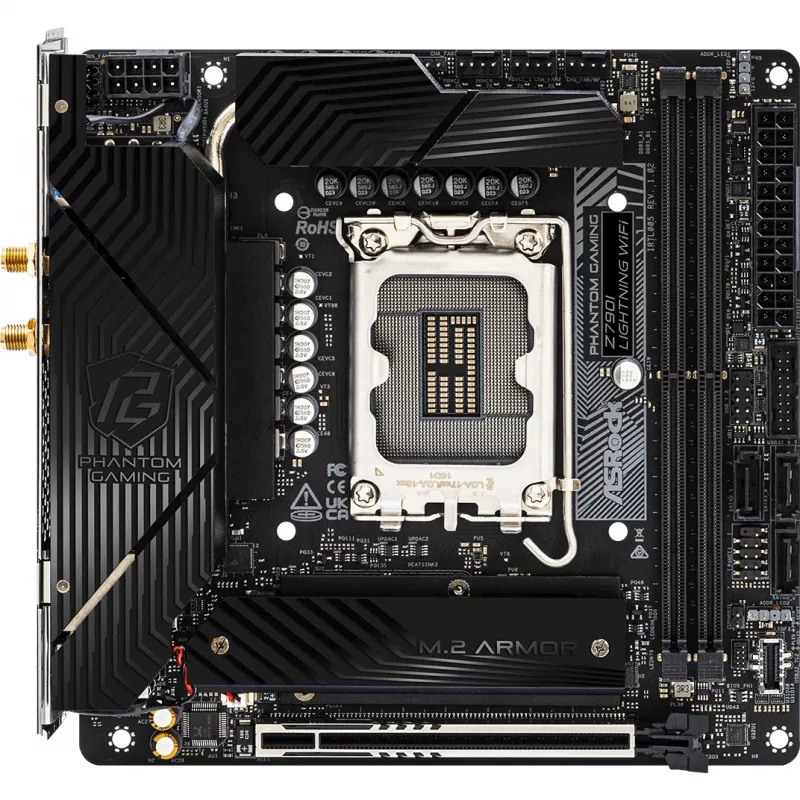 Motherboard ASRock Z790I LIGHTNING WIFI — Intel Z790, LGA 1700, Mini-ITX, DDR5 up to 8600 MHz, 2x DIMM, Wi‑Fi 6E, 2.5Gb LAN, 2x M.2