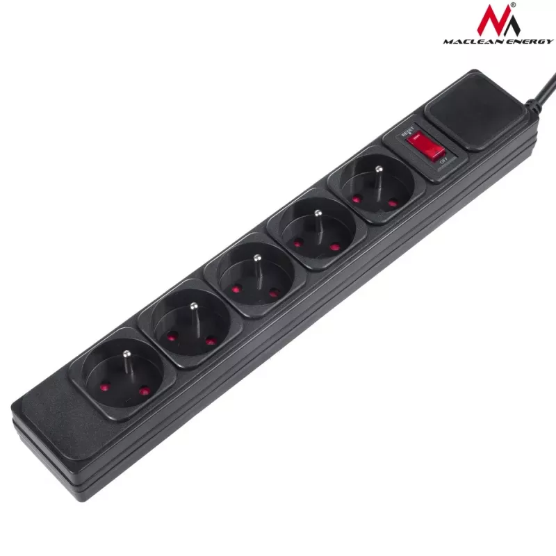 Power Extension Maclean MCE219 1.5m 5 AC Outlets Indoor Black