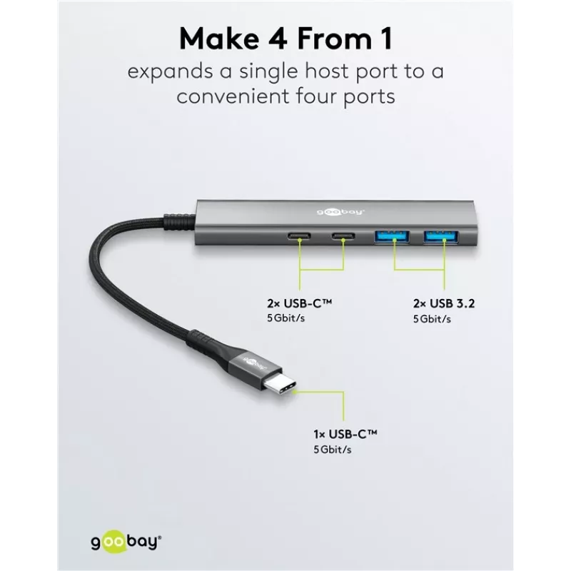 Goobay Slim 4-Port USB-Hub USB-C auf/USB-A 5 Gbit/s - -Plug USB 3.2> (76563)