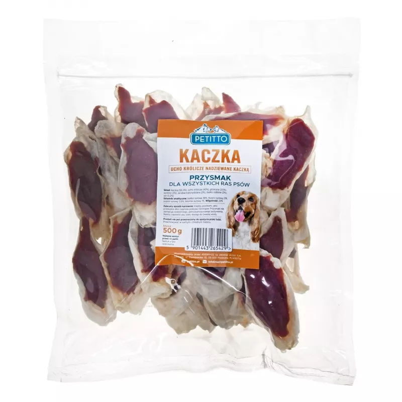 PETITTO Rabbit ear stuffed with duck dog treat, 500 g