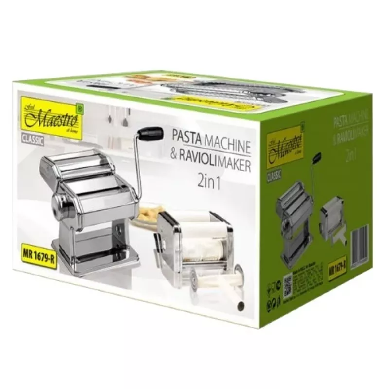 Manual pasta machine Maestro MR1679R — stainless steel, ravioli attachment, 6 mm slicing