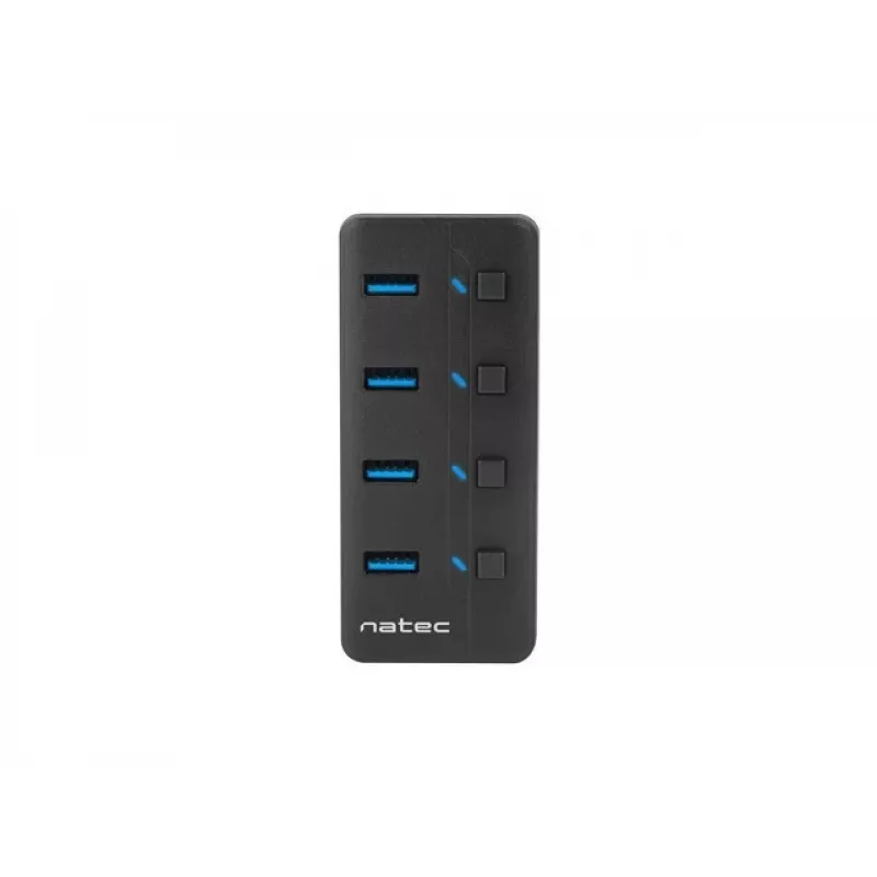 USB hub NATEC MANTIS USB 2.0 Type-B — 4x USB 3.2 Gen 1 Type-A ports, black, 0.8 m cable, AC adapter, power switch