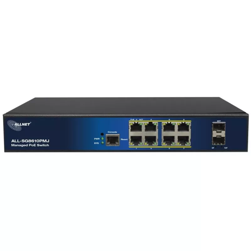 Managed 10-port PoE Switch ALLNET ALL-SG8610PMJ with 8 PoE+ ports and 2 uplink ports