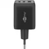 USB-C Fast Charger Nano, PD, GaN, 65 Watt, USB-C Braided Cable (black, 1x USB-A, 2x USB-C PD, Quick Charge 3.0, 1 Meter Cable)