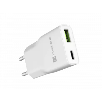 Power adapter NATEC Ribera NUC-2376 — 1× USB-A, 1× USB-C, 3 A output