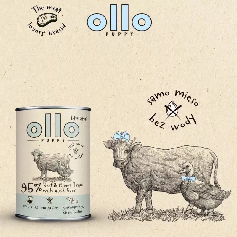 OLLO Puppy Umami Beef and Green Tripe with Duck Liver - wet dog food - 400g