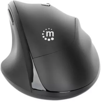 Manhattan Ergonomic Wireless Mouse, Right Handed, Adjustable 800/1200/1600dpi, 2.4Ghz (up to 10m), Six Button with Scroll Wheel, Combo USB=A and USB-C receiver, Black, AA battery (included), Three Year Warranty