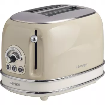 Ariete 155 Design 2 Slice Toaster with Sandwich Cages, 6 Toasting Levels, 810 W, Stainless Steel Body, Removable Crumb Tray, Pastel beige