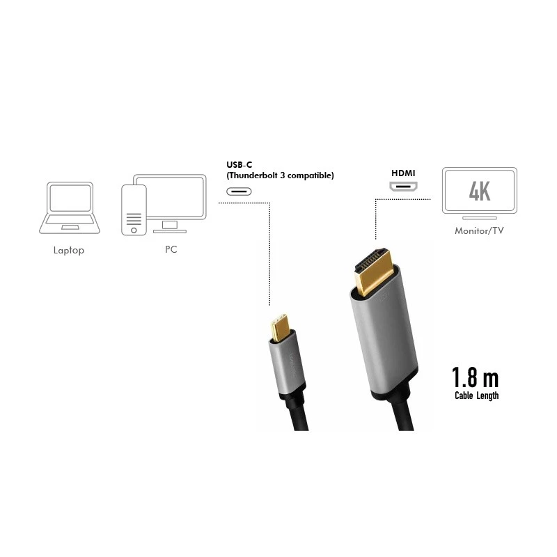 LogiLink CUA0101 USB 3.2 Gen1 Type-C to HDMI-A Cable 1.8m Black Grey
